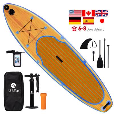 China OEM Unisex Wood Grain SUP Paddleboard EVA Deck Inflatable Triple Layer Melting Paddle Board Non-Slip Moe Grip for sale