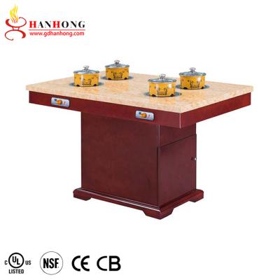 China Custom Electric Commercial Marble Restaurant Table Dining Table Top Solid Wood UL Factory Hotpot Pot Table for sale