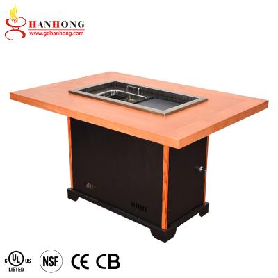 China Factory price electric wooden table restaurant rotating smokeless hot pot table for sale