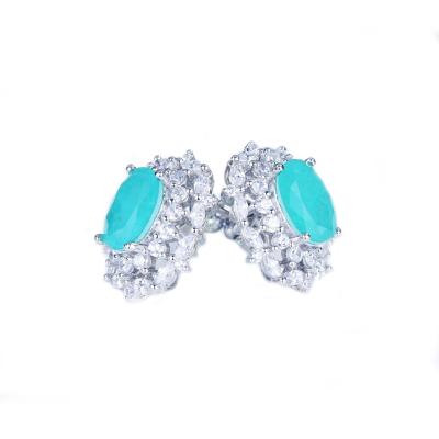 China CLASSIC Luxury Similar Natural Looking Blue Stone Fashion Brass Gem Stone Stud Earrings For Women 2021 for sale