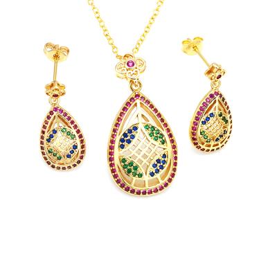 China 2022 New Arrivals Dubai Ethnic Custom European Luxury Jewelry Sets Fashionable Retro Gold Plated Necklace And Earrings Set For Women for sale