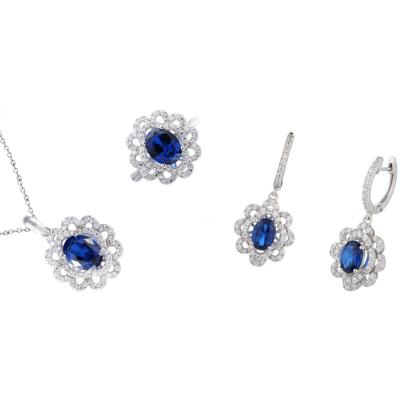 China Wholesale Ethnic 925 Sterling Silver Sapphire Jewelry Sets Elegant For Women 2021 for sale