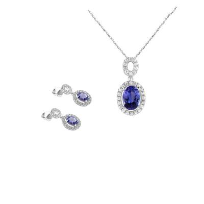 China CLASSIC Trendy Classic Blue Zircon Necklace Earrings Set Lady Jewelry For Wedding Party for sale