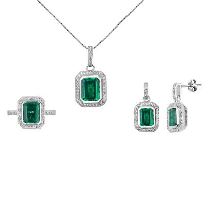 China Popular CLASSIC Emerald Stone Sterling Silver 925 CZ Zirconia Ladies Jewelry Set For Party for sale