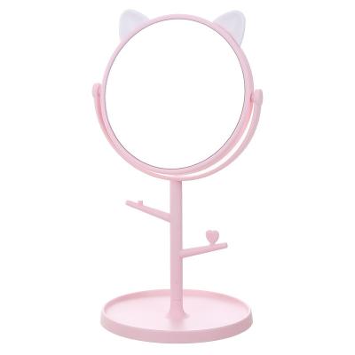 China Wholesale Minimalist Rotating Cat Ear Round Mirror HD Makeup Cosmetic Mirror for sale