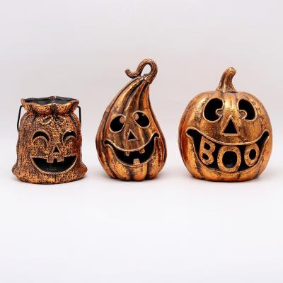 China Wholesale Decorative Gold Halloween Pumpkin Ceramic Decoration for Home and Garden for sale