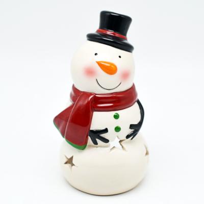 China Home Decoration Snowman House Tea Light White Ceramic Mini Candle Holder for sale