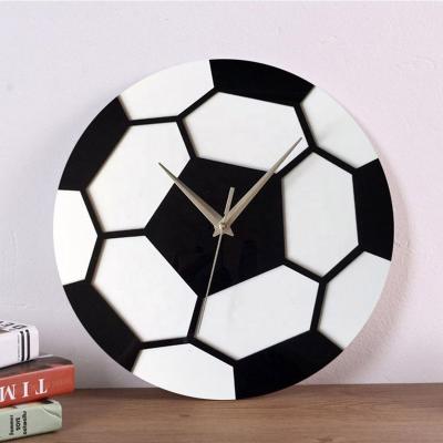 China Class Modern Design Football Shaped Decorative Wooden 3D Wall Clock for sale