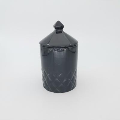 China Eco-friendly Luxury Home Decorate Ceramic Black Candle Jar With Lid for sale