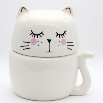 China Sustainable Funny Ceramic Cat Shaped Biscuit Food Jar With Tail for sale