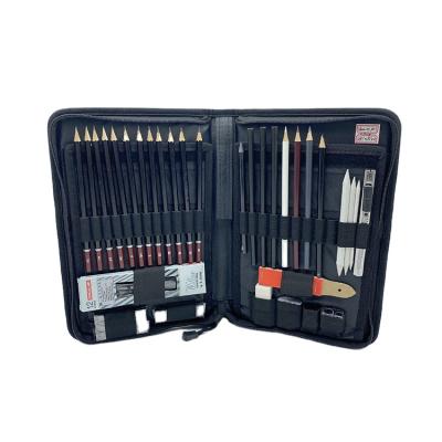 China Environmental Friendly Professional 51 Pcs Sketch Drawing Pencil Art Set Canvas Bag Set for sale