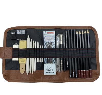 China Durable Professional 24 Pcs Artist Sketching Charcoal Pencil Set Essential Drawing Class Tool Kit for sale