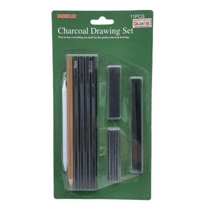 China Environmental Friendly Professional Artist 11 Pcs Sketch Drawing Art Set Blister Charcoal Pencil Set Blister Sketch Set for sale