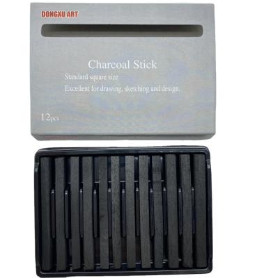 China Eco-friendly Professional Artist Sketching Charcoal Pencil Set 12 PCS Square Vine Charcoal Sticks For Drawing for sale