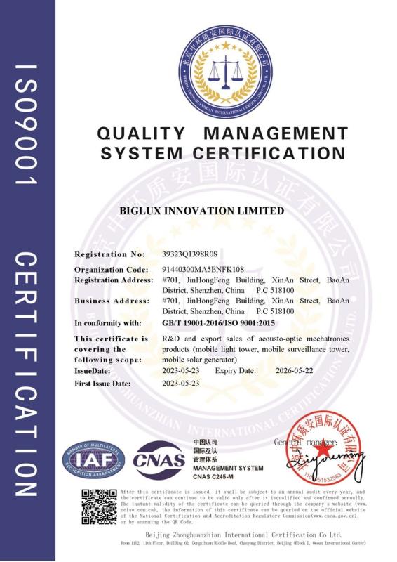 ISO9001 - Biglux Innovation Limited