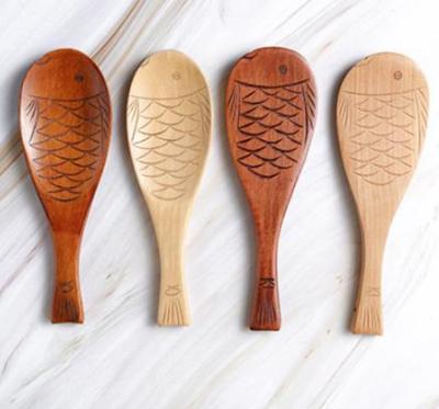 China TY2022 OEM/ODM Kitchen Instruments Non-Stick Pot Viable Wooden Tableware Rice Shovel Rice Shovel Fish Shaped Spoon for sale