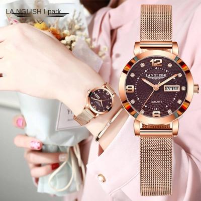 China TY luminous TY supplies high-end luminous waterproof automatic dual-calendar ultra-thin ladies quartz watch free samples OEM/ODM for sale