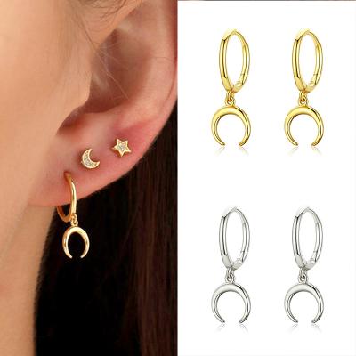 China MEENOY 925 Hoop Earring Gold Horn Huggie Earring Silver Moon Drop CLASSIC Hoops Women Loops Circle Ring Earring for sale