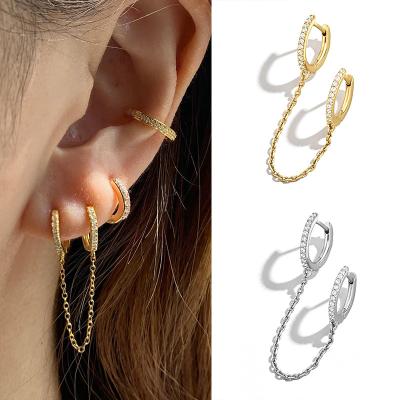 China Chain Tassel Piercing Crystal Simple Bohemia Earring Jewelry Hiphop Ear Hole Circle Earrings MEENOY 925 Sterling Silver Ear Buckle Two for sale