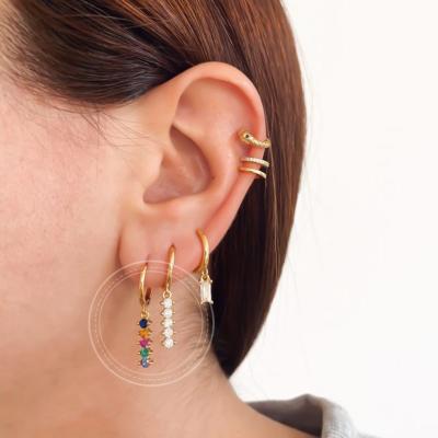 China MEENOY Cute 925 Sterling Silver Ear Buckle Dangling Bar Shaped Small CZ Huggie Circle Earrings Rainbow Zircon Earring Jewelry for sale