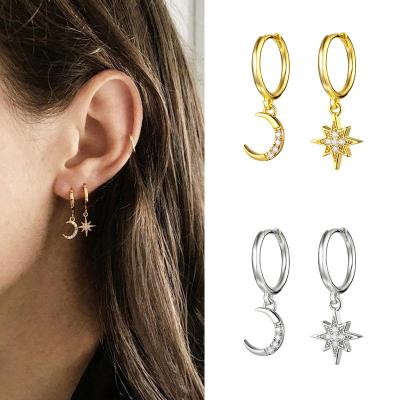 China Hiphop MEENOY 925 Sterling Silver Ear Buckle Star and Moon Minimalist Huggies Stackable Earrings for sale