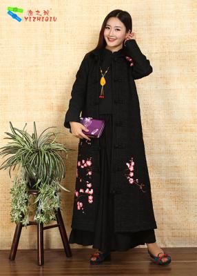 China Black Cotton Embroidery Fabric Floral Print Coats for sale