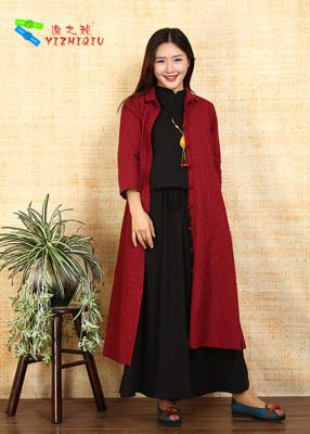 China Long Red Turn - Down Collar Women Cotton Coat No Hooded For Autumn And Winter for sale