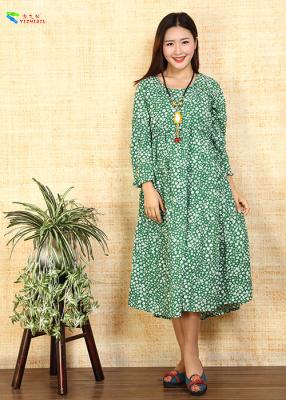 China O Neck Floral Print Cotton Long Sleeve Dress Thick Thickness , 0.3kg Weight for sale