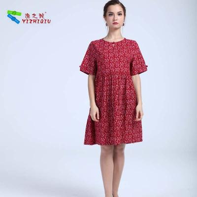 China 100% Cotton Material Women'S A Line Dresses , Short Sleeve Casual Summer Dresses for sale