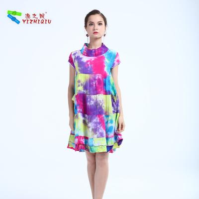 China Vintage Pattern Print Short Cotton Summer Dresses Casual For Outdoor Beach for sale