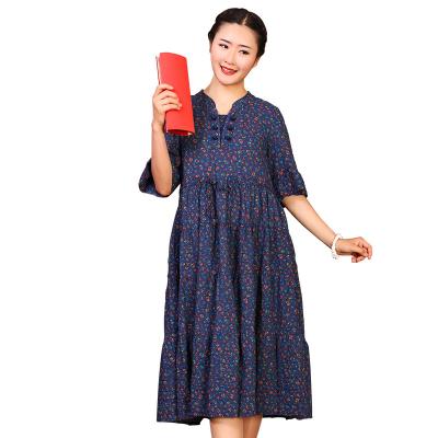 China Custom Long Cotton Summer Dresses O Neck With Knee - Length Dresses Length for sale