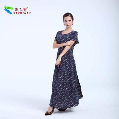 China Breathable Cotton Summer Clothing , Casual Cotton O Neck Slim Long Dress for sale