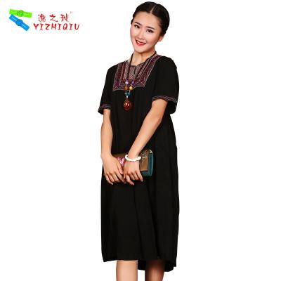 China Simple Long Linen Dresses , Ladies One Piece Dress Mexican Embroidered for sale