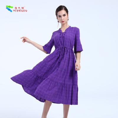 China Female Plus Size Cotton Summer Dresses Short Sleeve With Garment Dyed Technic for sale