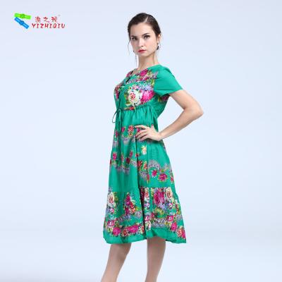 China Anti Wrinkle Long Cotton Summer Dresses Short Sleeve , Mid - Calf Dresses Length for sale