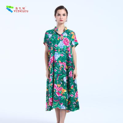 China Beautiful Breathable Women'S Long Floral Dresses Cotton Material With Pockets for sale