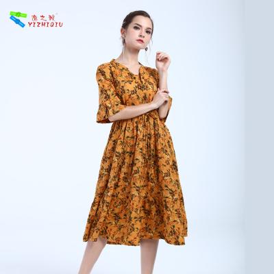 China Washable Long Cotton Dresses Short Sleeves , Long Cotton Beach Dress Fashionable for sale