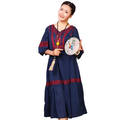 China Traditional Chinese Embroidered Cotton Dress Multi - Color With Dropped Waistline for sale