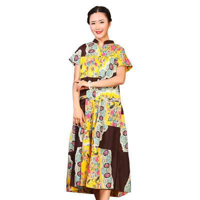 China Traditional Chinese Women'S Dress , Ladies Long Cotton Dresses Stand Neckline for sale