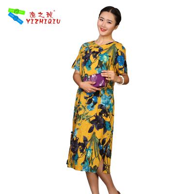 China Flower Printed Long Casual Summer Dresses With Short Sleeves 100% Cotton Material for sale