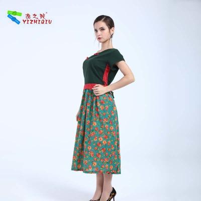 China Anti Static Long Cotton Summer Dresses Flower Printed China Vintage Style for sale