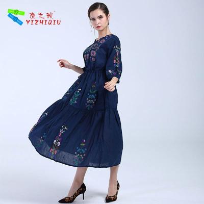 China Embroidered Floral Boho Summer Dresses With Three Quarter Cm Sleeve Length for sale