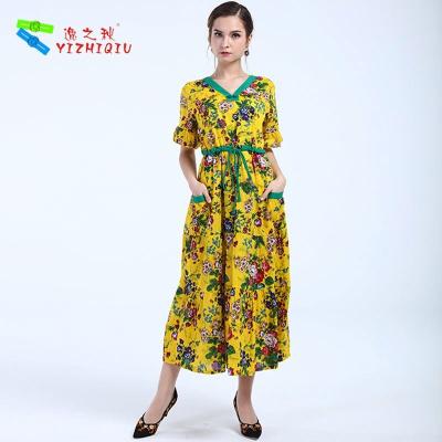 China Elegant Casual Floral Dresses Anti - Wrinkle , 100 Percent Cotton Material for sale