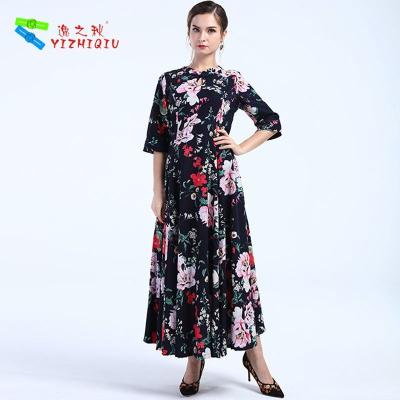 China Adults Cotton Summer Clothing Dress Fit And Flare Silhouette , Floral Pattern Type for sale