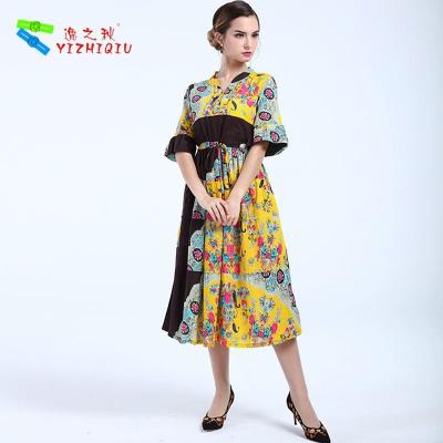 China Anti Shrink Women'S Floral Print Dresses , Cotton Long Frock For Summer for sale