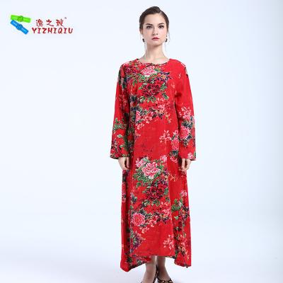 China Custom Retro Style Ladies Long Sleeve Dresses Linen / Cotton Material for sale