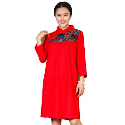 China Elegant Linen Short Cotton Summer Dresses Chinese Traditional Cheongsam for sale