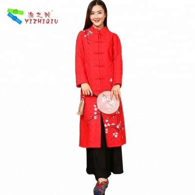 China Red Single Breasted Ladies Cotton Clothing Cotton Padded Embroidered Winter Coats for sale