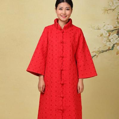 China Red 100% Cotton Long Chinese Coat , Traditional Chinese Winter Jacket for sale