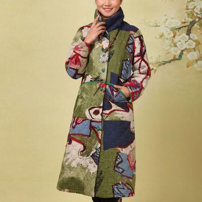 China Women Embroidered Cotton Padded Coat , Long Traditional Chinese Winter Clothing for sale